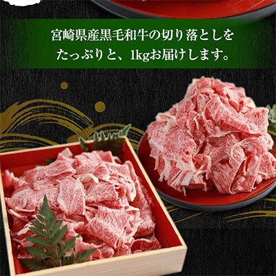 宮崎県産黒毛和牛切り落とし合計1kg(冷凍500g×2パック)