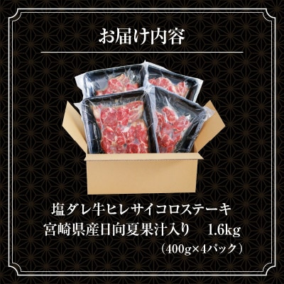 塩ダレ牛ヒレサイコロステーキ　宮崎県産日向夏果汁入り1.6kg(400g×4p)入り