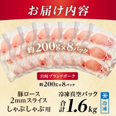宮崎ブランドポークロース2mmスライスしゃぶしゃぶ用×1.6kg(約200g×8パック)