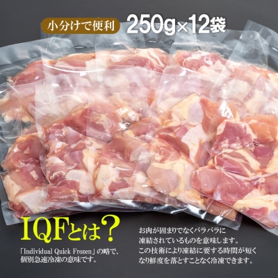 宮崎県産若鶏モモ切り身  IQF　250g×12袋 計3kg