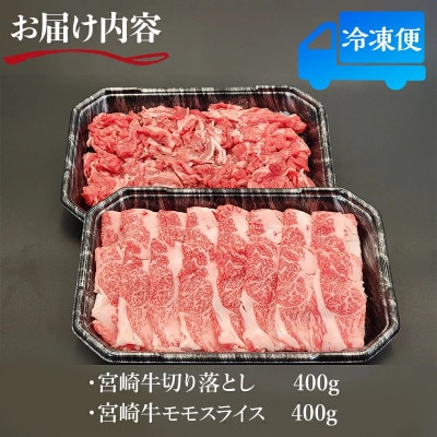 宮崎牛 贅沢2種セット 合計800g(赤身モモスライス400g・切り落とし400g)