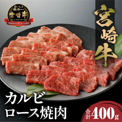 内閣総理大臣賞4連覇 宮崎牛 定番人気カルビ・ロース焼肉セット 合計400g(宮崎市)