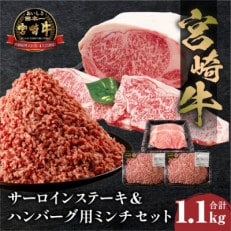 宮崎牛 サーロインステーキ & ハンバーグ用ミンチ セット 合計 1.1kg(宮崎市)