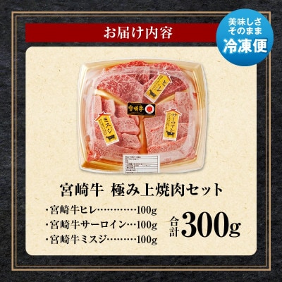 宮崎牛 極み 上 焼肉セット [ ヒレ ・ ミスジ ・ サーロイン ]  合計 300g (宮崎市)