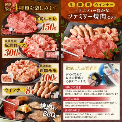 宮崎牛 ヒレがメイン 牛豚鶏が入ったバラエティー4種 ファミリー 焼肉セット 合計850g(宮崎市)