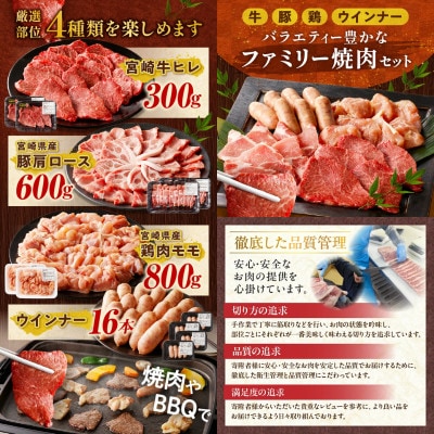 宮崎牛ヒレがメイン 牛豚鶏が入ったバラエティー4種 パーティー 焼肉セット 合計1.7kg(宮崎市)