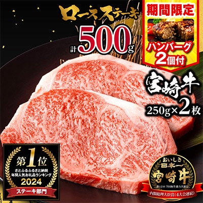 宮崎牛ロースステーキ 250g×2枚 計500g+ハンバーグ200g(宮崎市)　牛肉 | ふるさと納税のお礼品