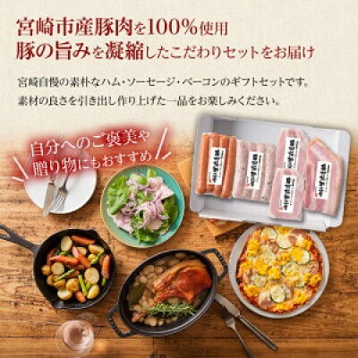 宮崎市産豚 彩りセット(ハム・ソーセージ・ベーコンのセット) 4種(宮崎市)