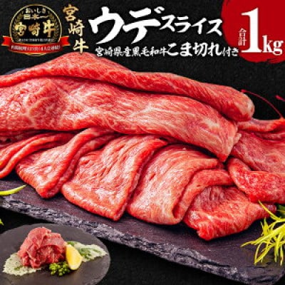 宮崎牛ウデスライス 400g×2 宮崎県産黒毛和牛こま切れ 100g×2 合計1kg(宮崎市)