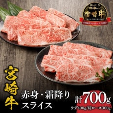 宮崎牛赤身・霜降りスライス計 700g(宮崎市)