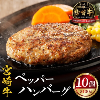 宮崎牛ペッパーハンバーグ 100g 10個入(宮崎市)