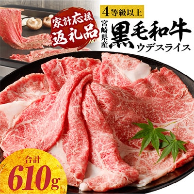 宮崎県産黒毛和牛肩(ウデ)スライス610g(宮崎市)