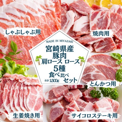 宮崎県産豚肉 肩ロース・ロース 5種食べ比べセット 小分け300gパック 合計1.5kg