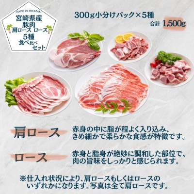 宮崎県産豚肉 肩ロース・ロース 5種食べ比べセット 小分け300gパック 合計1.5kg