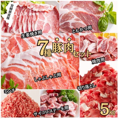 宮崎県産　7種豚肉セット　12パック　合計5kg