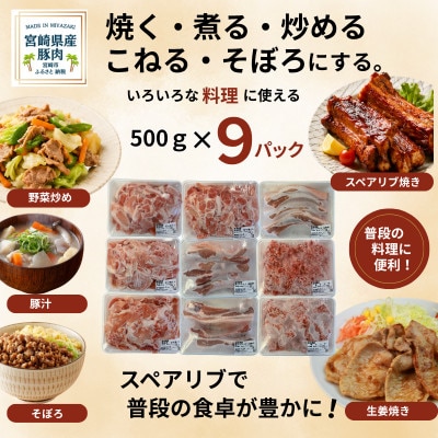 宮崎県産豚肉【スペアリブ1.5kg入り】合計4.5kgセット(切り落とし・ミンチ)