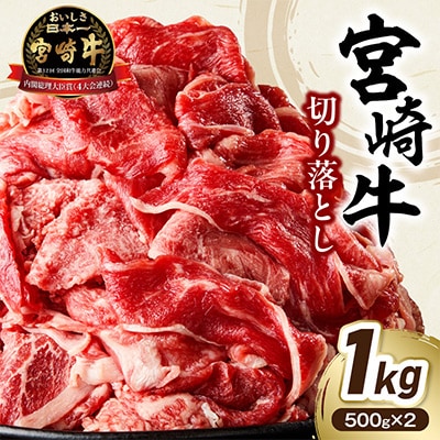 宮崎牛切り落とし1kg(バラ ウデ モモ ネック)[500g×2パック]( 小分け)