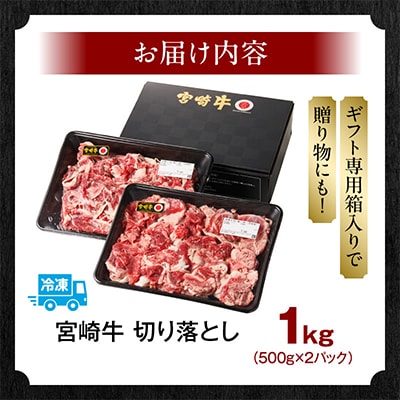 宮崎牛切り落とし1kg(バラ ウデ モモ ネック)[500g×2パック]( 小分け)