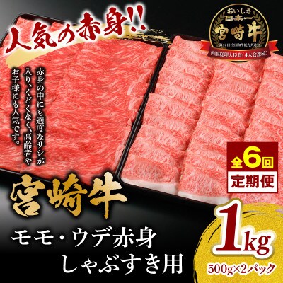 【発送月固定定期便】宮崎牛モモ・ウデ赤身しゃぶしゃぶ すき焼き用1kg全6回