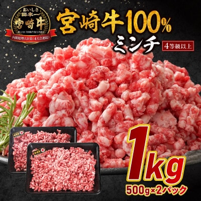 宮崎牛100%ミンチ　ハンバーグ用　1kg(500g×2p)(宮崎市)