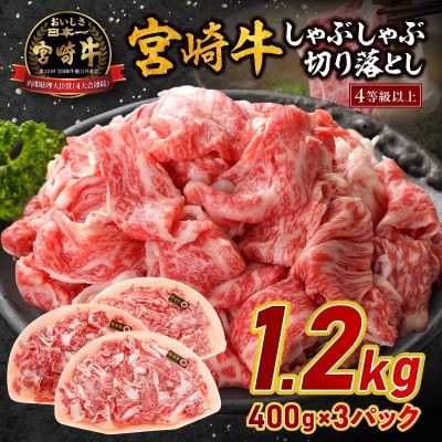 宮崎牛しゃぶしゃぶ切り落とし(400g×3p)1.2kg(宮崎市)