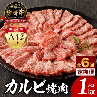 【発送月固定定期便】内閣総理大臣賞4連覇 宮崎牛 A4～A5 牛肉 カルビ焼肉1kg(宮崎市)全6回