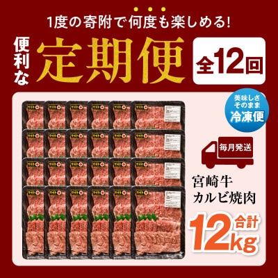 【発送月固定定期便】内閣総理大臣賞4連覇 宮崎牛A4～A5 牛肉 カルビ焼肉1kg(宮崎市)全12回