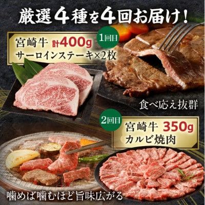 【3ヵ月毎定期便】宮崎牛づくしコースサーロイン カルビ焼肉 切り落とし ローススライス 宮崎市全4回