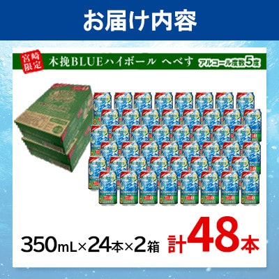 木挽BLUEハイボール へべす 350ml×48本 糖質ゼロ 雲海酒造 ソーダ割り