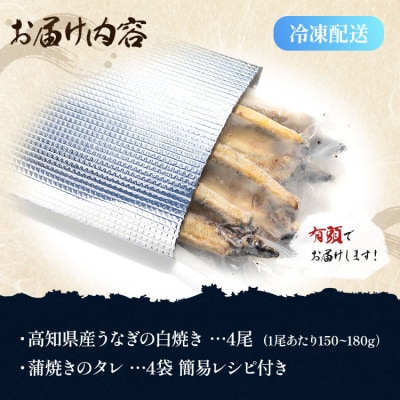 高知県産うなぎの白焼き 150～180g×4尾 - エコ包装  yw-0116