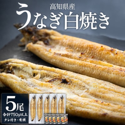 高知県産うなぎの白焼き 150～180g×5尾 - エコ包装 yw-0117