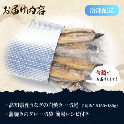 高知県産うなぎの白焼き 150～180g×5尾 - エコ包装 yw-0117