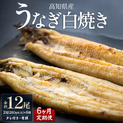 【6カ月定期便】高知県産鰻の白焼き130～150g×2尾 合計12尾 エコ包装  Wyw-0069