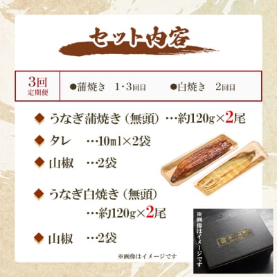 【3回定期便】うなぎ屋きた本 うなぎ蒲焼き&白焼き120g 2尾(無頭) Wun-0048