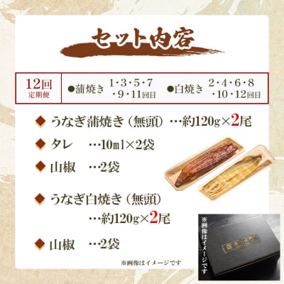 【12回定期便】うなぎ屋きた本 うなぎ蒲焼き&白焼き120g 2尾(無頭) Wun-0050