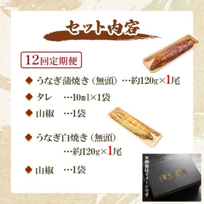 【12回定期便】うなぎ屋きた本 うなぎ蒲焼き&白焼き120g セット 各1尾 無頭 Wun-0054