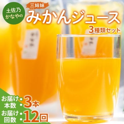 【定期便】みかんジュース 100% 3種 各3本×12 みかんジュース ストレート Web-0086