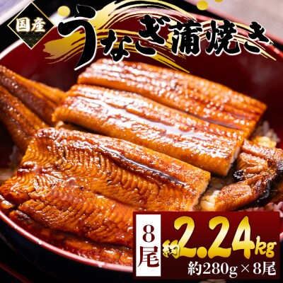 うなぎの蒲焼き 約280g 8尾 計2.24kg 国産養殖 ウナギ 鰻蒲焼 fb-0180