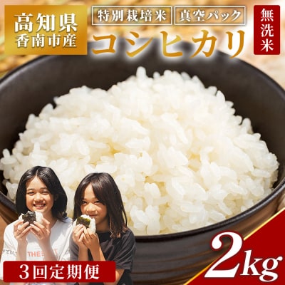 【定期便】無洗米 コシヒカリ 2kg 3回 令和8年産 特別栽培米 真空パック Wnu-0011