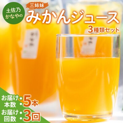 みかんジュース100% ジュース ストレート土佐乃かなやの三姉妹 各5本×3回 Wbe-0089