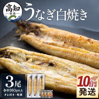 高知県産鰻の白焼き120～130g 3尾 蒲焼きのタレ3袋 エコ包装 yw-0127