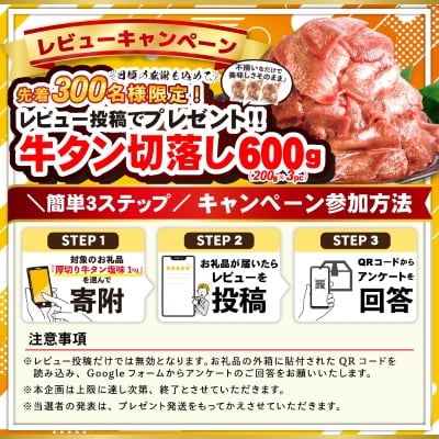 【4/6～順次発送】厚切り牛タン塩味　1kg(500g×2パック)