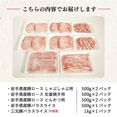 岩手県産豚 4種+三元豚バラ 大満足食べ比べセット 計4.5kg