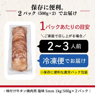 味付け牛タン 塩味 焼肉用(5mm) 1kg (500g×2パック)