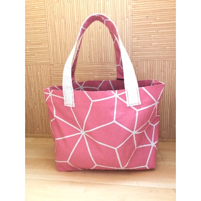 染屋の手提げ《麻の葉柄トートバッグ》小サイズ『石割桜』ピンク色