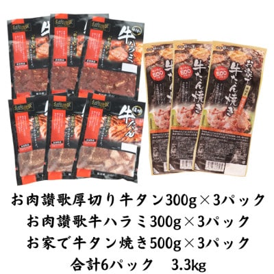 【訳あり品】肉の匠中むら屋厳選　牛タンと牛ハラミ詰め合わせ3.3kg
