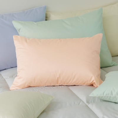 シルクピローケース付き ダウンピロー[ふつうサイズ:43×63cm・ピンク]羽毛枕