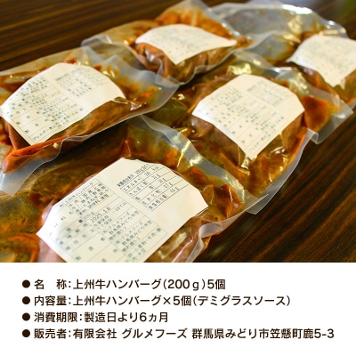 上州牛入りハンバーグ1kg(200g×5個)【172】