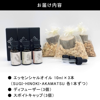 森の香。3種類セット(各10ml)(WOODディフューザー付き)【249】
