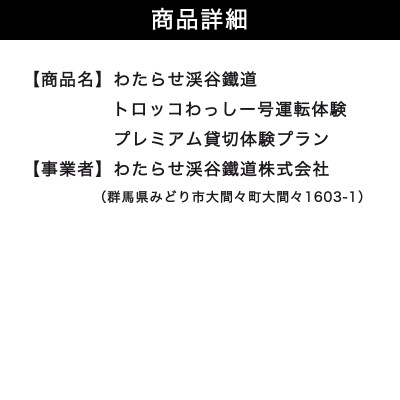 わたらせ渓谷鐵道 トロッコわっしー号運転体験 プレミアム貸切体験プラン【a221】